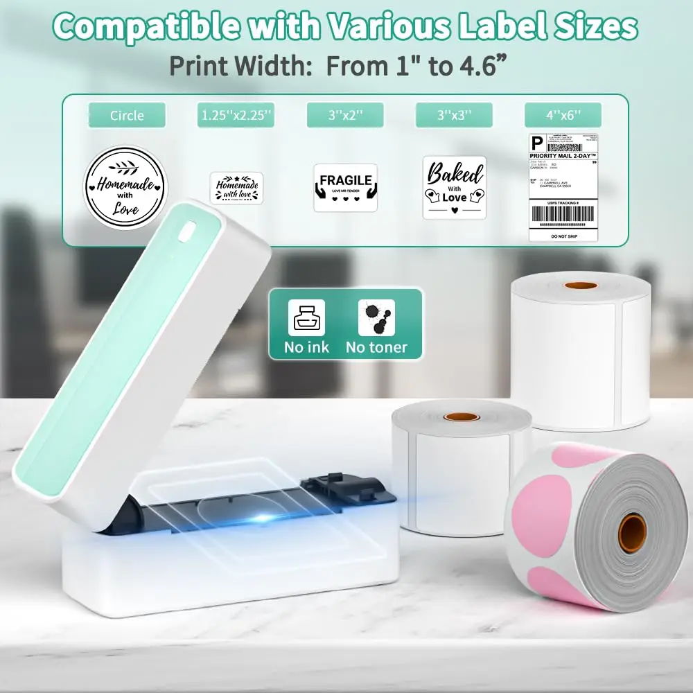 Imagem -03 - Phomemo-thermal Label Printer Bluetooth Autoadesivo Velocidade de Impressão Via Usb bt 241bt 4x6 Dhl 150 mm s