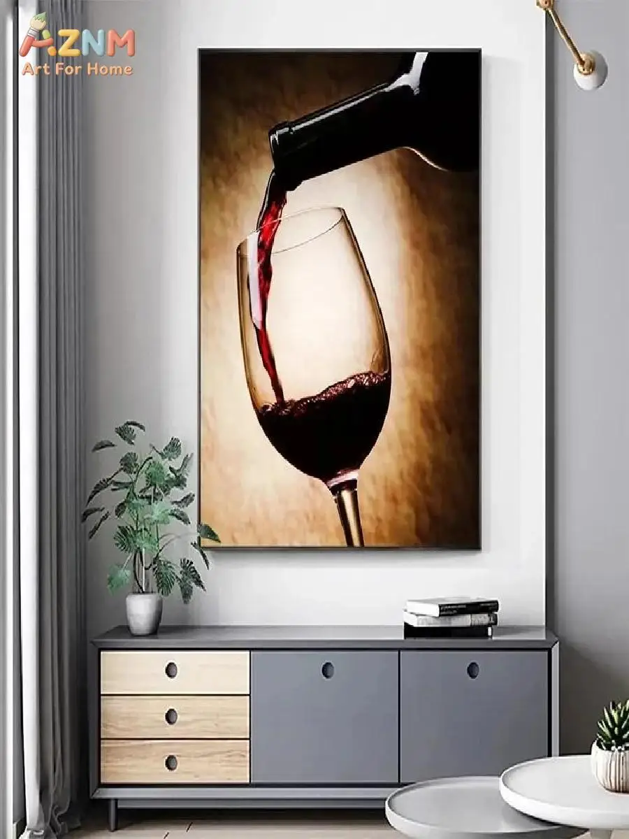 AZNM Pouring Red Wine Glass Photographic Art Frameless Canvas Poster Moody Bar Kitchen Dining Room Wall Art Decor