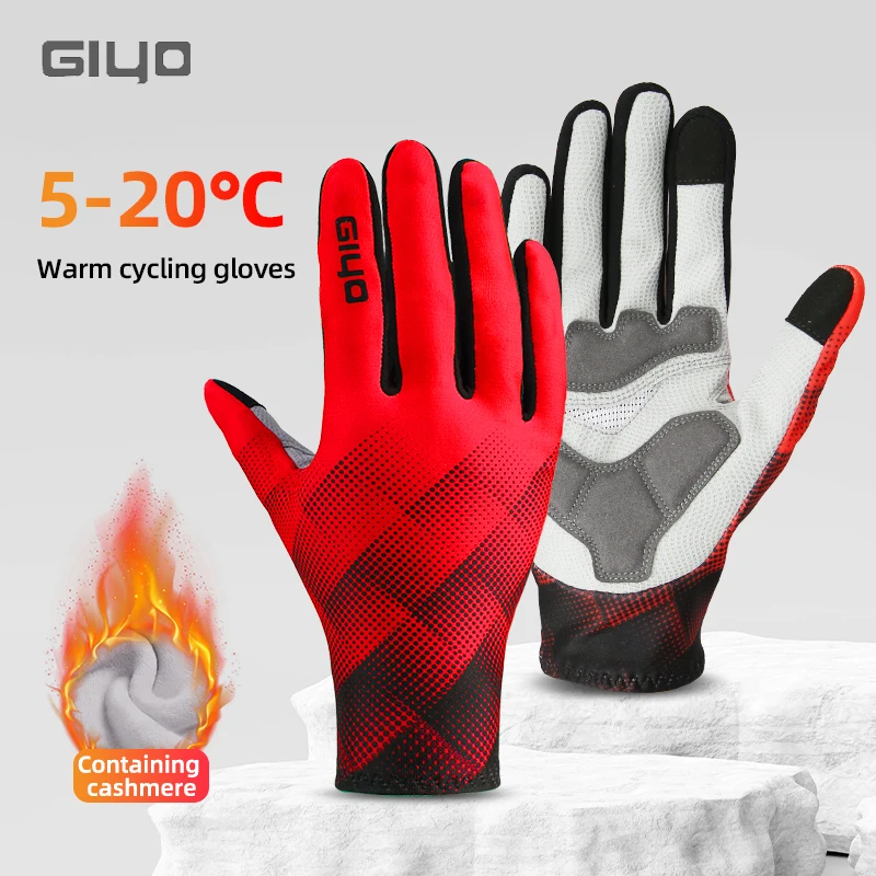 Giyo Autumn/Winter Long Gloves Velvet Thermal MTB Road Bike Full Finger Cycling Gloves Outdoor Sports Mittens Windproof