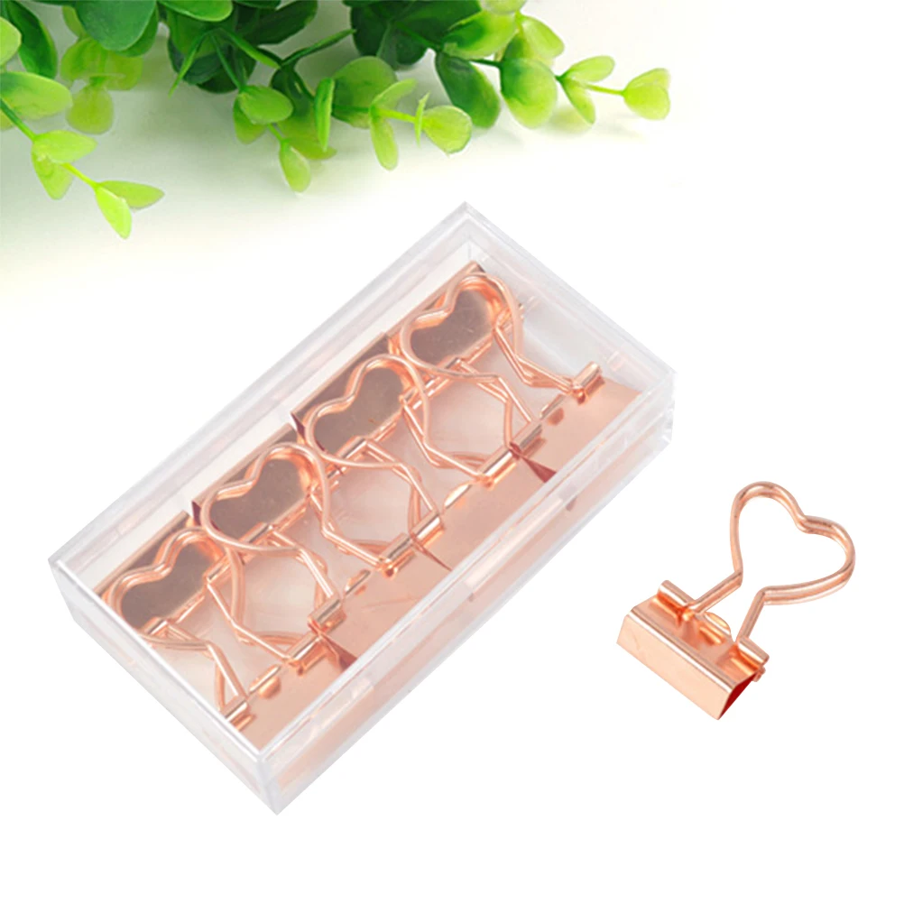 

12pcs Heart Shaped Metal Plated Binder Clips Decorative Paper Clips Rose Gold 1 42x0 75inch Office Supplies Craft Organization