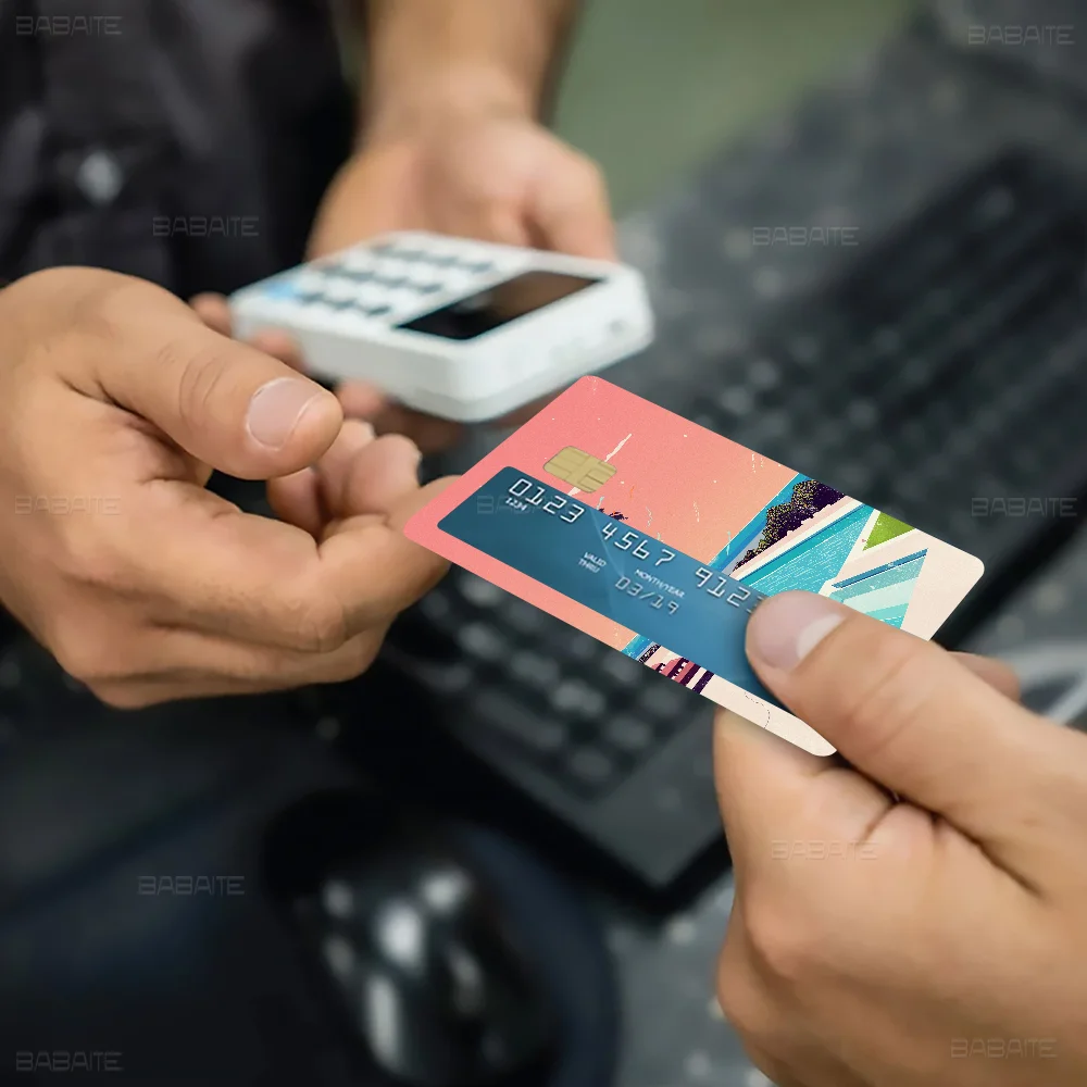 هيروشي ناجاي Vaporwave اليابان شاطئ مدينة الصيف أنيمي ملصق فيلم غطاء الجلد لبطاقة الائتمان بطاقة الخصم البنك الجبهة #6