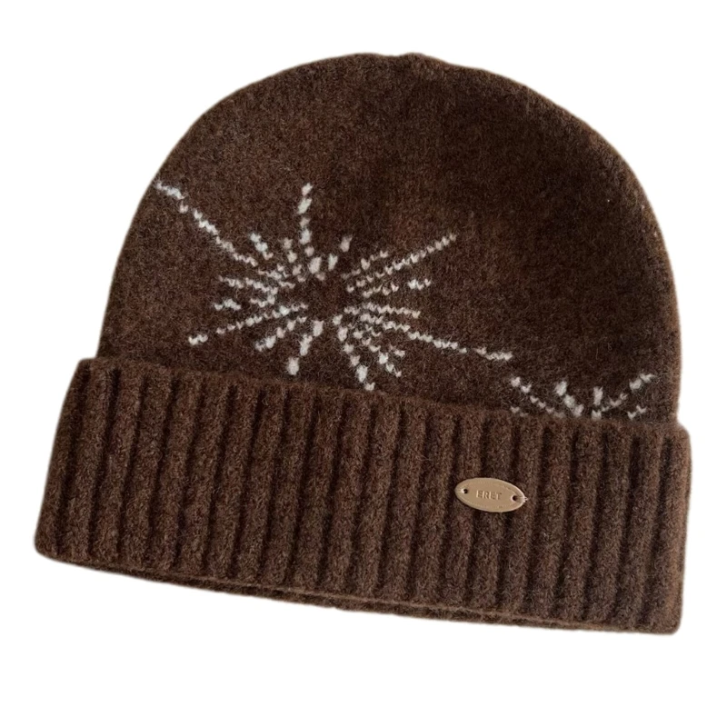 Fashion Snowflake Knitted Hat Acrylic Fiber Pullover Hat with Jacquard Design For Outdoor Activity Adult Winter Headwear