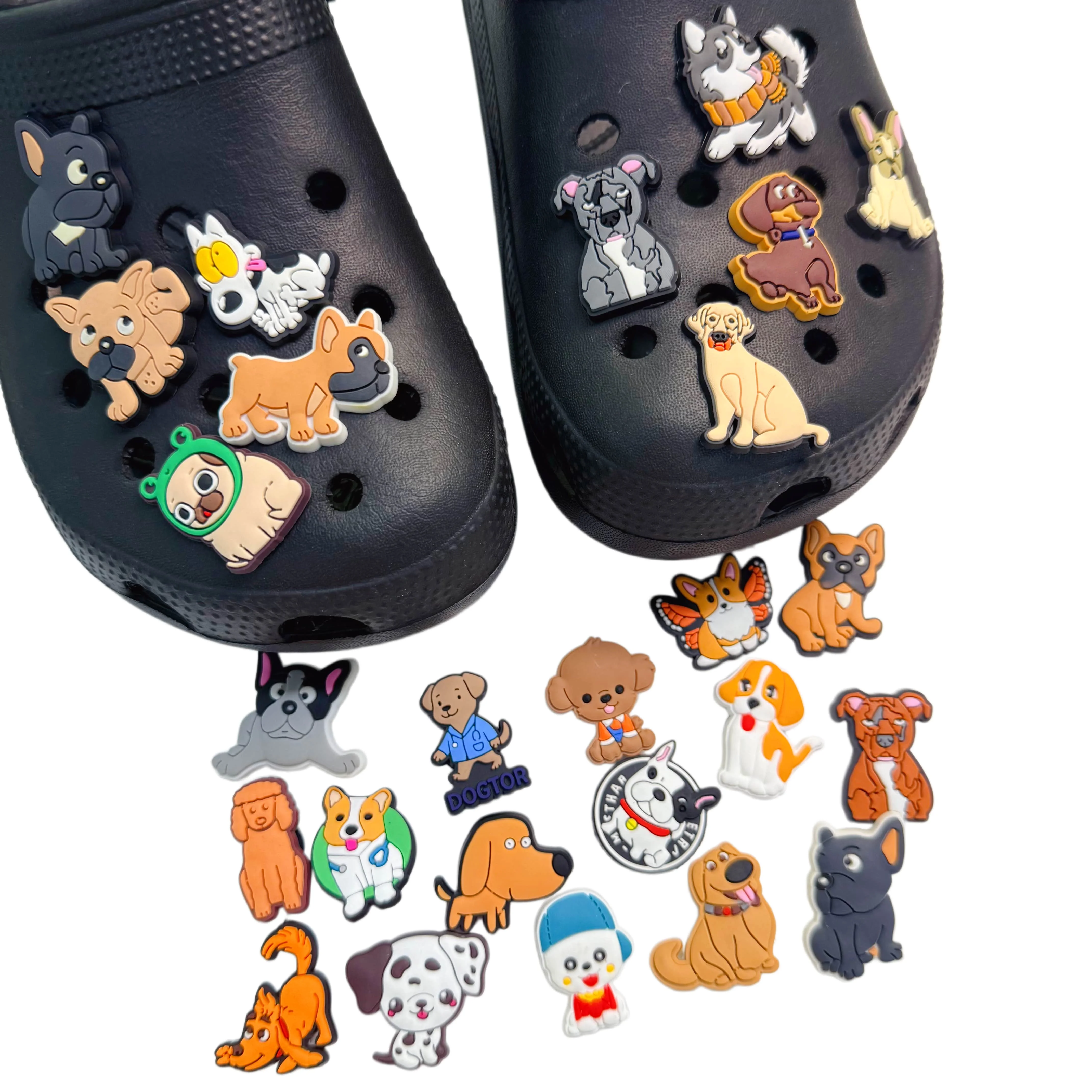 26-100Pcs Wholesale Adorable Dogs PVC Shoe Buckle Charms Poodle French Bulldog Clog Decorations Fit Birthday Gifts