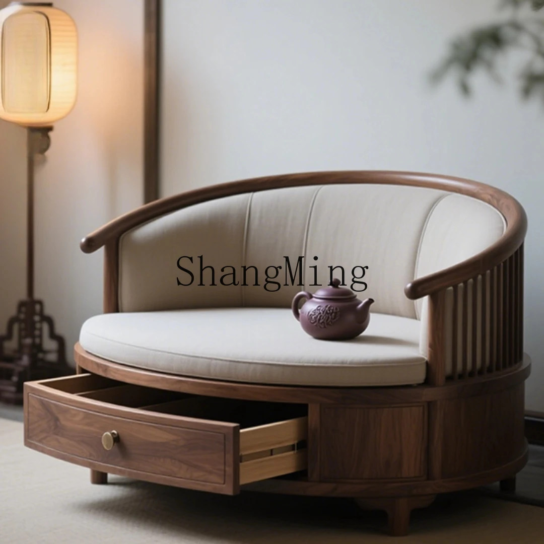 ZYY small apartment household minimalist light luxury sofa black walnut solid wood single sofa