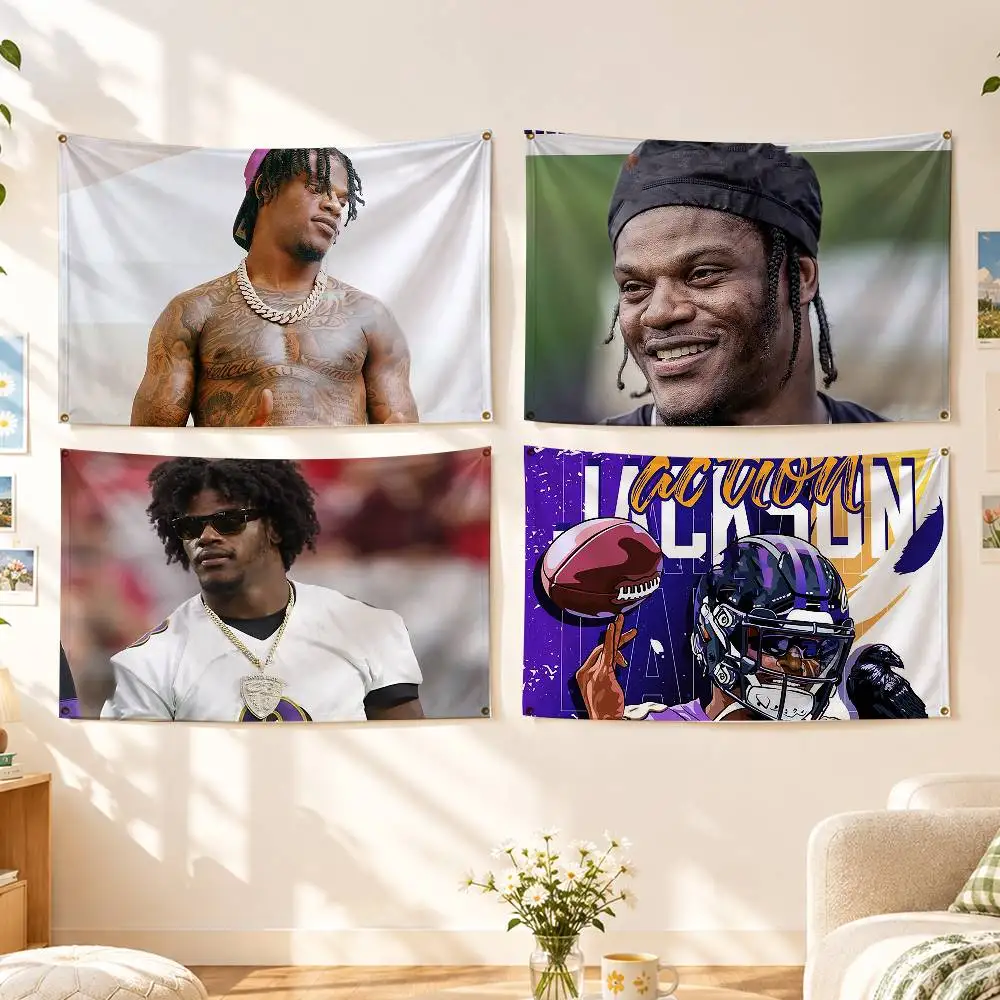 American Football L-Lamar Jackson Flags Wall Hanging Background Art Banner for Bedroom Home Outdoor Decor