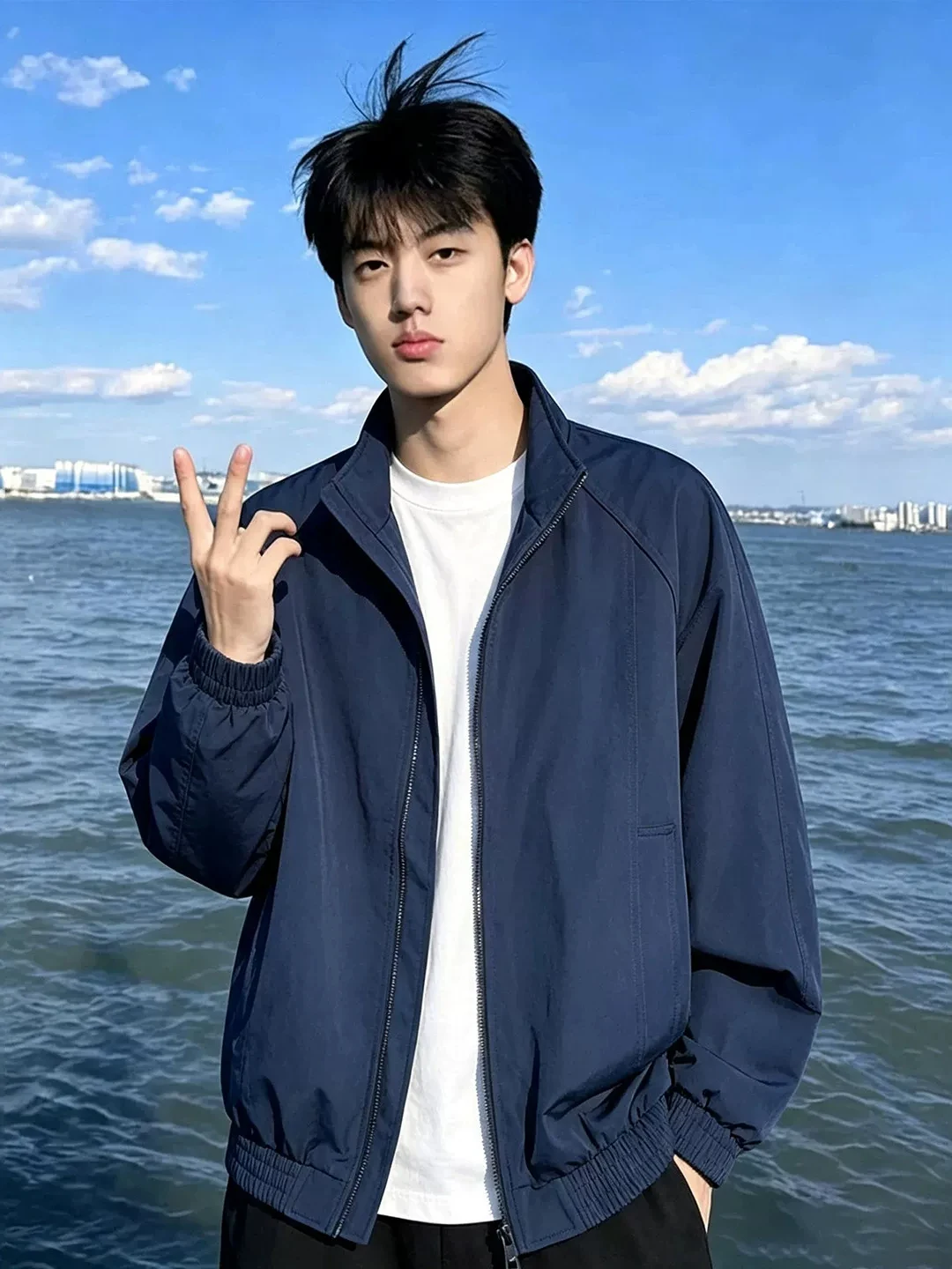 Men's Pilot Administrative Jacket Spring Autumn Shoulder Patchwork Stand Collar American Style CleanFit Baseball Coat