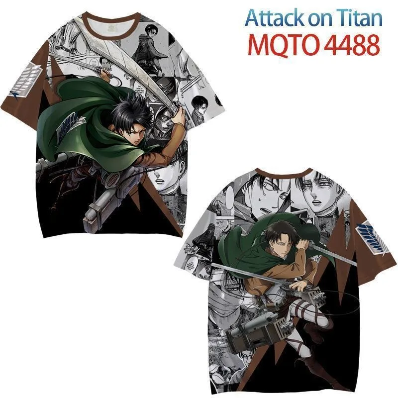 2026 Summer New ATTACK ON TITAN 3D Cartoon Anime Print Short Sleeve Men's Round Neck Two-Dimensional