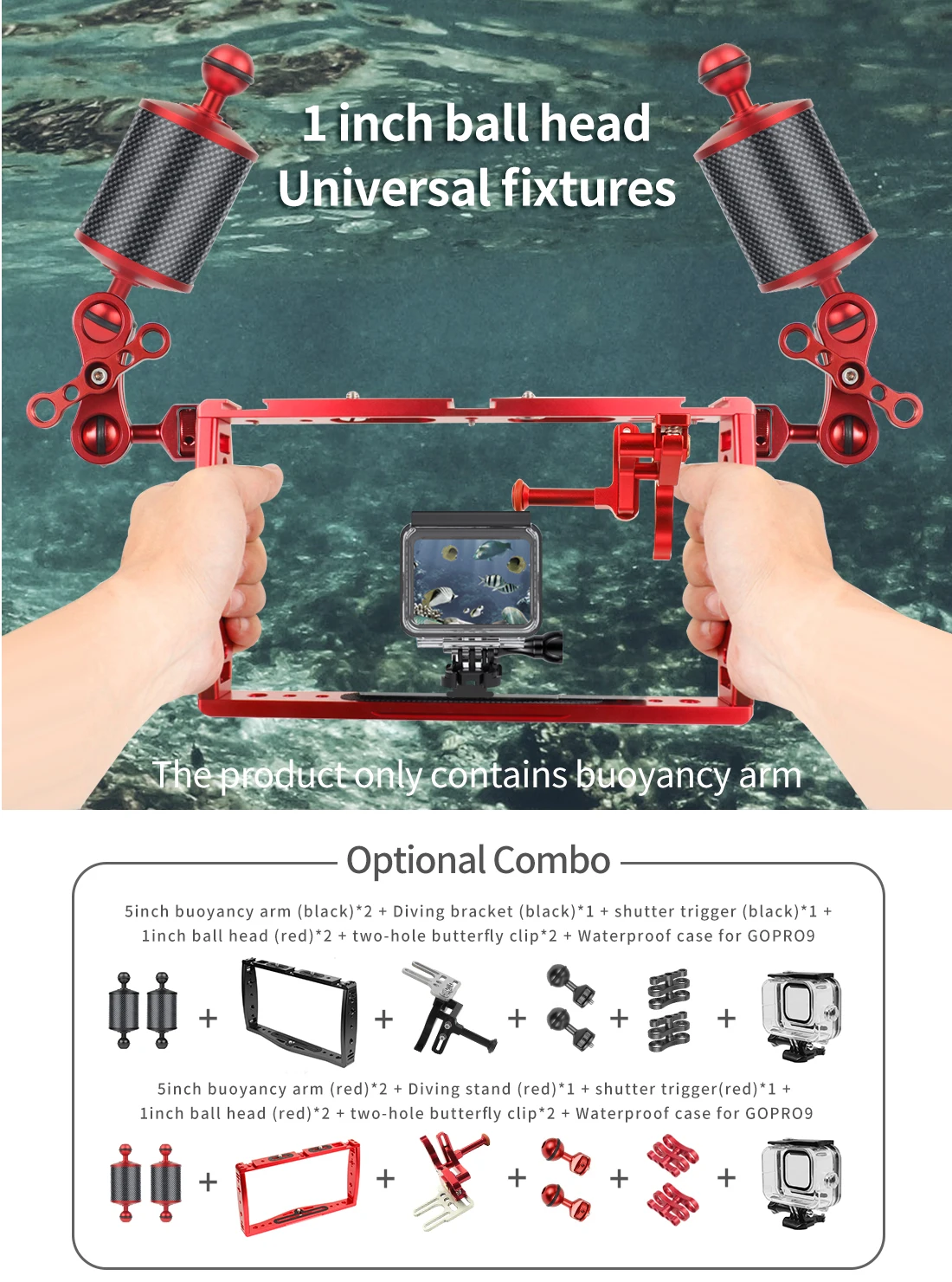 Verbesserter Tauch-Auftriebsarm, Dual-Kugelkopf, D60 mm, schwimmender Arm, Tauchtablett-Verlängerungshalterung für Gopro 11 Insta360 X3 SLR-Kamera – Detail 6