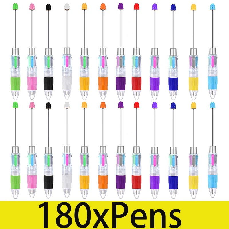 180Pcs DIY Multi-Color Bead Pens New Styles Beaded Ballpoint Pen 4 Colors Retractable Rollerball Pen