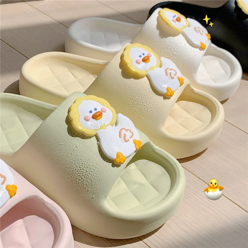 Women Summer Flip Flop Cute Cartoon Duck Slippers Couples Indoor Bathroom Anti-slip Outdoor Soft Thick Platform Beach Sandals