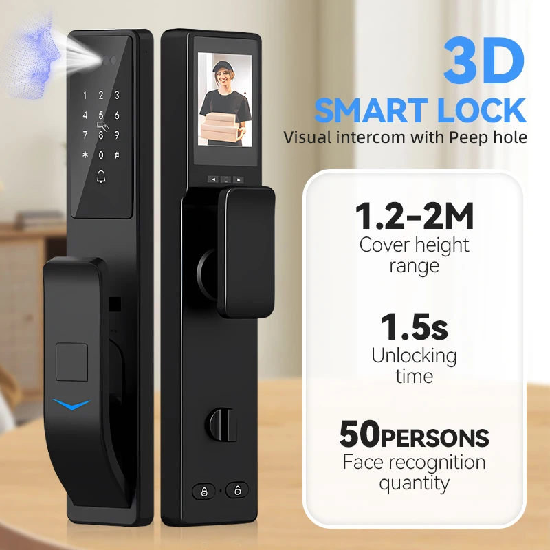 Hot Sale Digital 3D Smart Door Lock with Cat Eye Remote Video Card Unlocked Home Connect Wifi App Fingerprint Gate