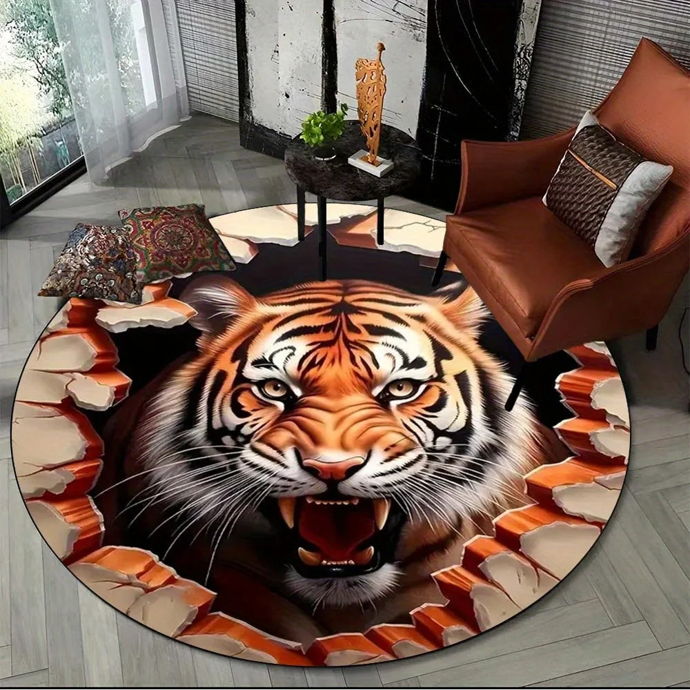 Jungle Predator Round Mat Realistic Tiger Leopard Multiple Design Wildlife Circular Decor Rug for Indoor Living Space Home Decor
