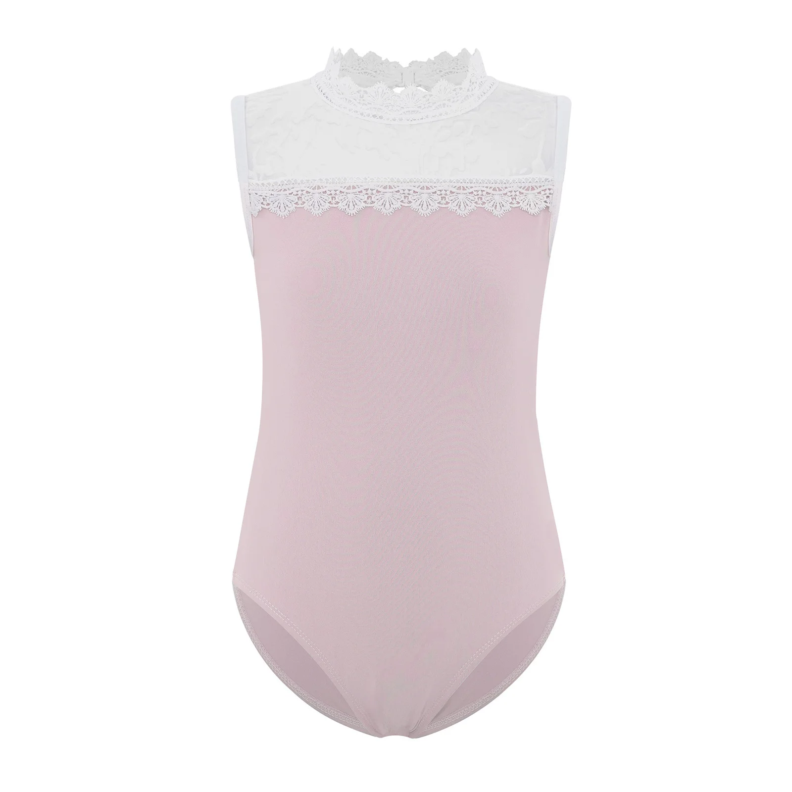 Girls Lace Collar Sleeveless Dance Leotard Sheer Mesh Jacquard Bodysuit Unitard Gymnastics Ballet Jersey Figure Skating Costumes