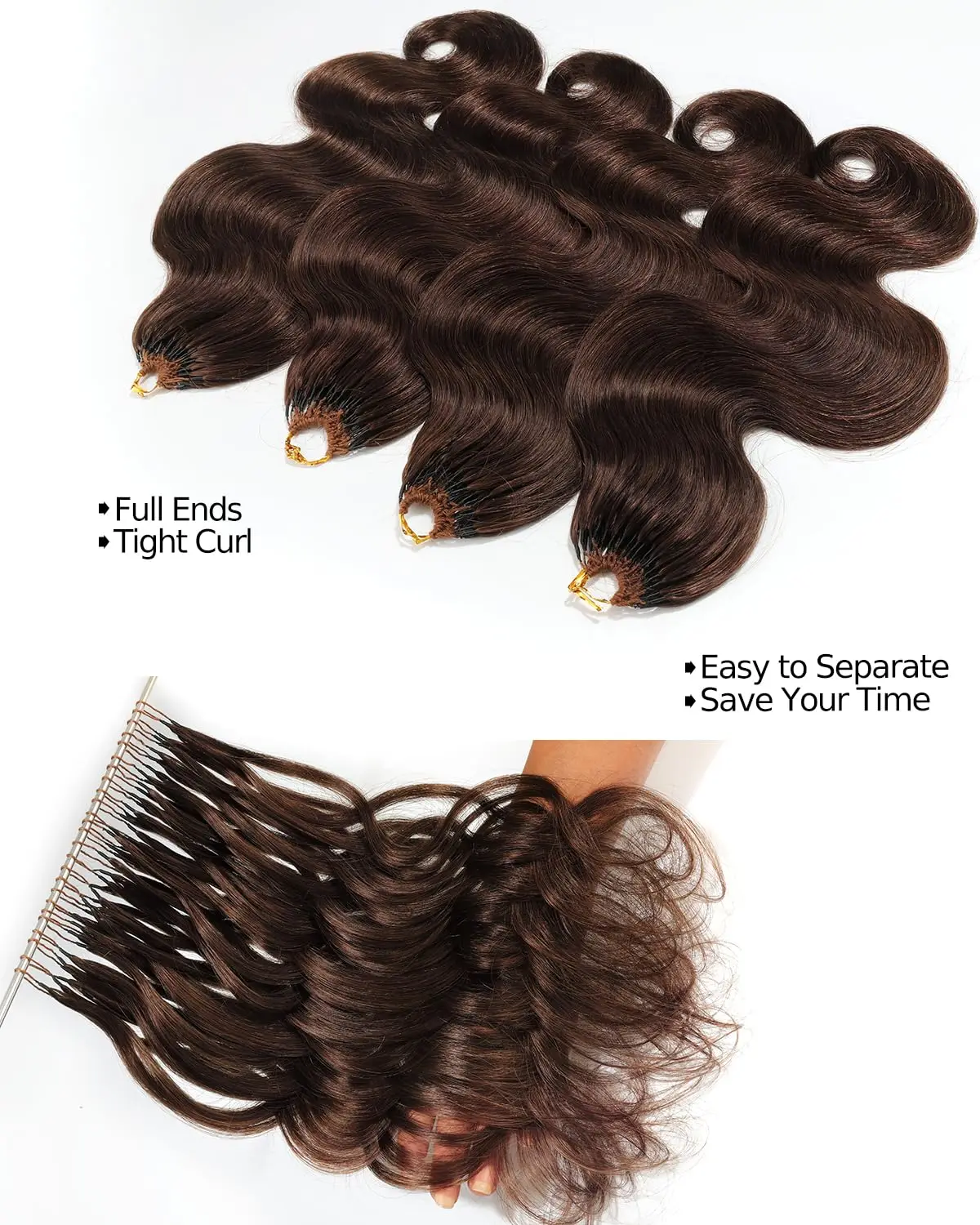 Frizira 15A Knotless #4 Brown Body Wave Feather Crochet Human Hair 100%Raw Hair Extensions For Braiding Pre Separated Miracle Knots Hair
