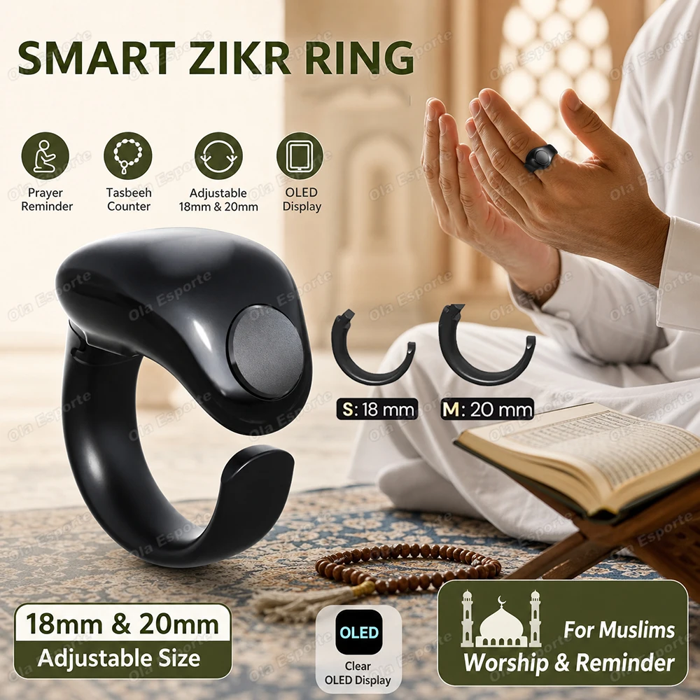 Contador Digital Inteligente Ajustable para Musulmanes, Anillo Tasbeeh Zikr con Recordatorio por Vibración, Rosario Electrónico, Anillo Inteligente HT30