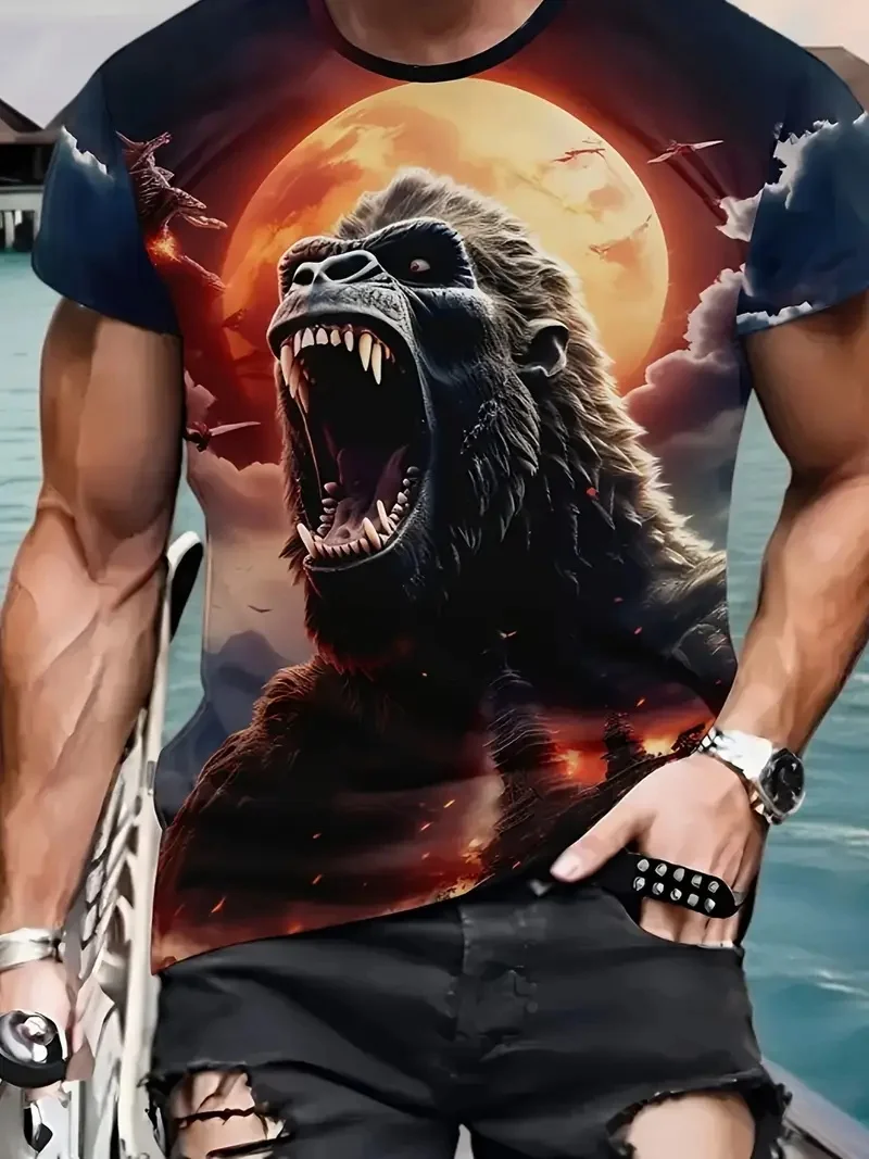 3D Print Gorilla Graphic Tshirt For Men Summer Short Sleeve Plus Size Men's T-shirt New In Casual Animal Gorilla Pattern Tshirt