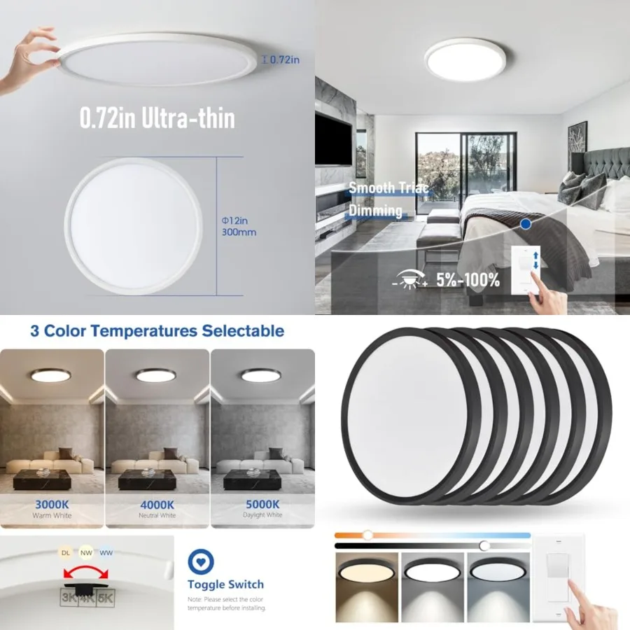 Pack Slim Dimmable LED Flush Mount Ceiling Light Fixtures, 2W 20LM 3000K/000K/5000K, House Upgrade Led Lights for Bedroom Hallw