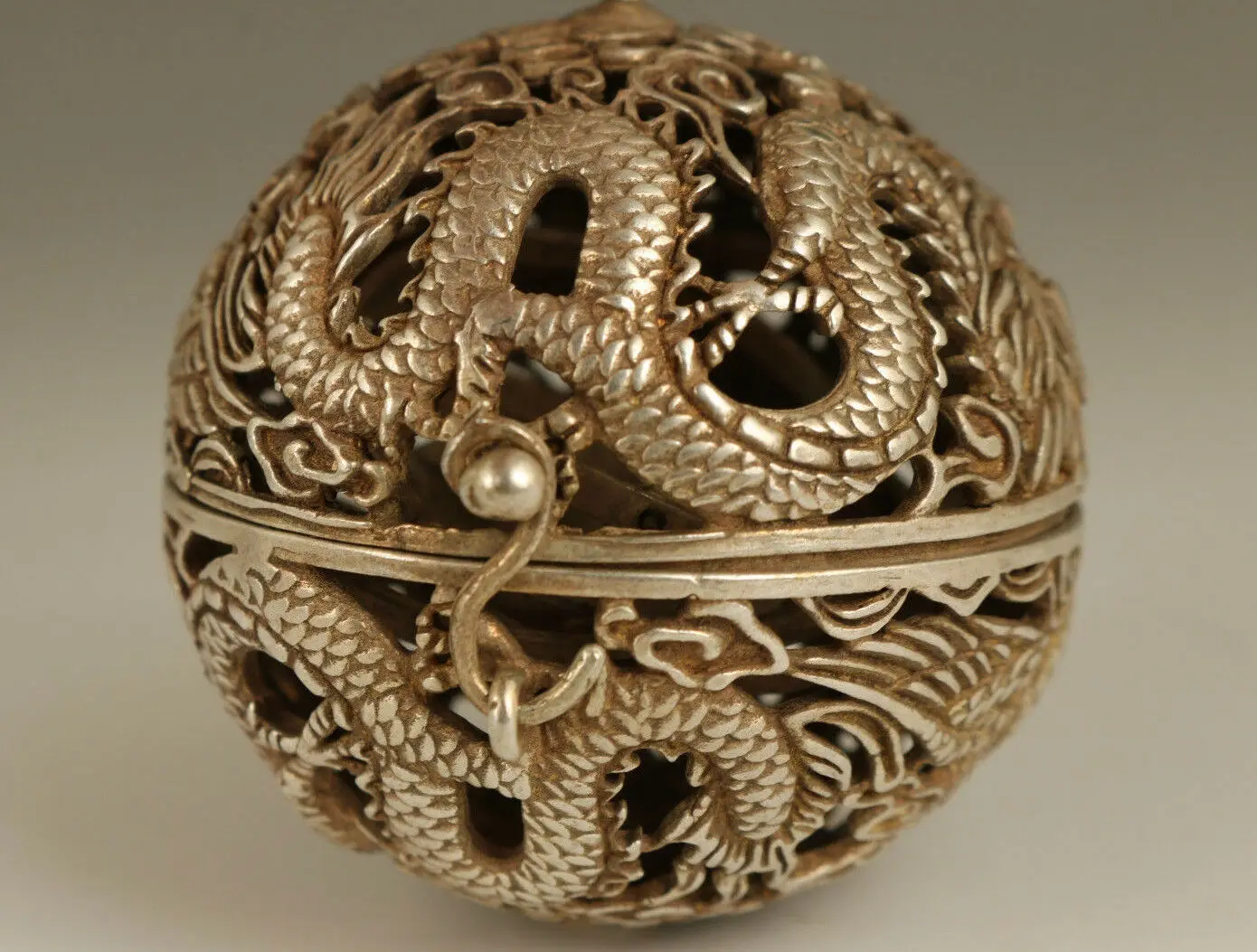 Tibet Silver Copper Hand Dragon Phoenix Statue Incense Box aromatherapy gift