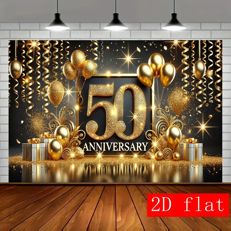banner-de-fundo-para-festa-de-50º-aniversario-com-baloes-dourados-brilhantes-tapecaria-plana-2d-para-decoracao-de-parede-para-celebracao-do-jubileu-dourado