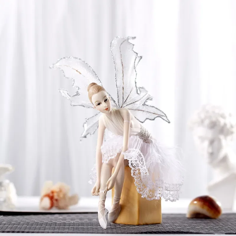 Harz-Ballerina-Fee Miniaturfiguren Weiße Feder Engel Ornamente Mädchenpuppen Spielzeug Heimdekoration Handwerk – Detail 9