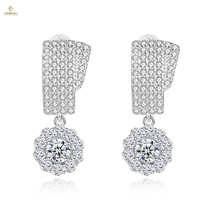 Vvs Moissanite Women's Luxury Jewelry 925 Sterling Silver Full Light  Moissanite Drop Earrings Snowflake  Pass Diamond Tester