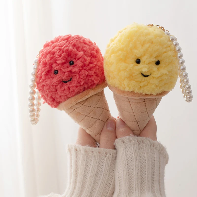15CM Kawaii Cartoon Ten Color Sweet Cone Ice Cream Handmade Dolls Multi Functional Backpack Pendant Key Ring Plush Toys Gifts