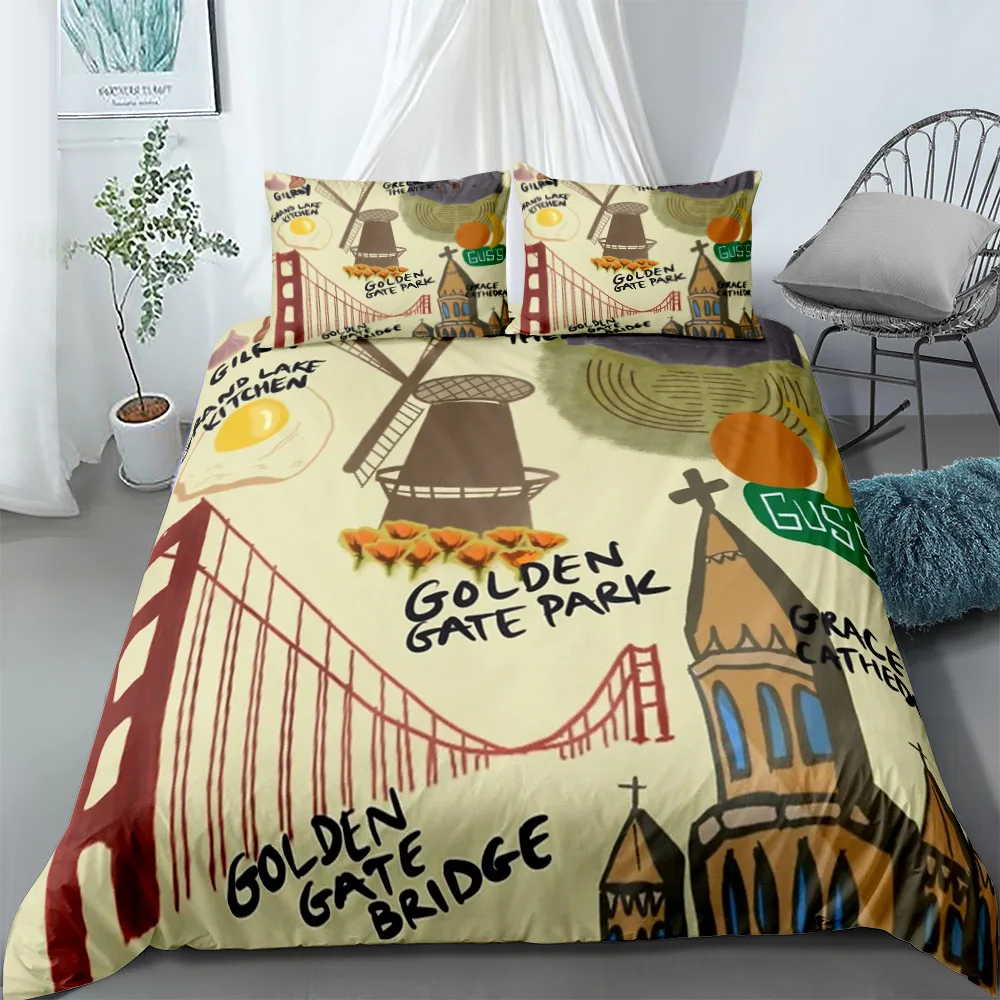 Bay Area Modern Duvet Cover Set UK Single Double Queen US Twin Full King Size  Bed Linen Set