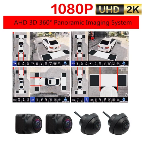 Imagen 2 del producto Cámara de coche 360 vista envolvente panorámica 1080P AHD derecha + izquierda + delantera + sistema de cámara de visión trasera para Android Auto Radio visión nocturna
