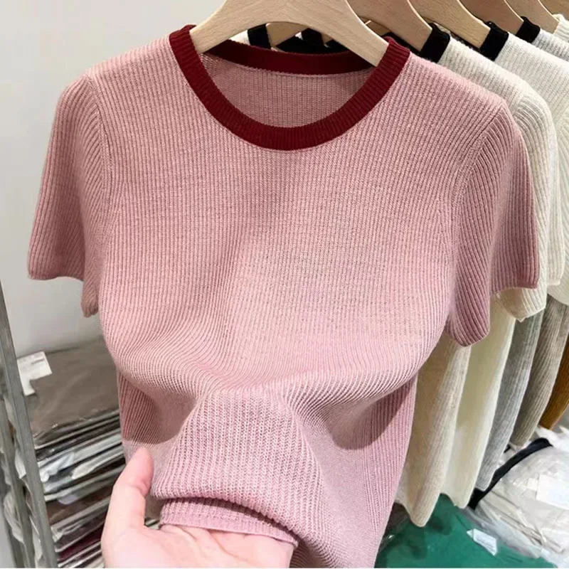 2024 Spring Summer New Short-sleeved Women Sweaters O-neck Slim Pullover Knitted Sweater Casual Clothes Pullovers Thin Knit Tops