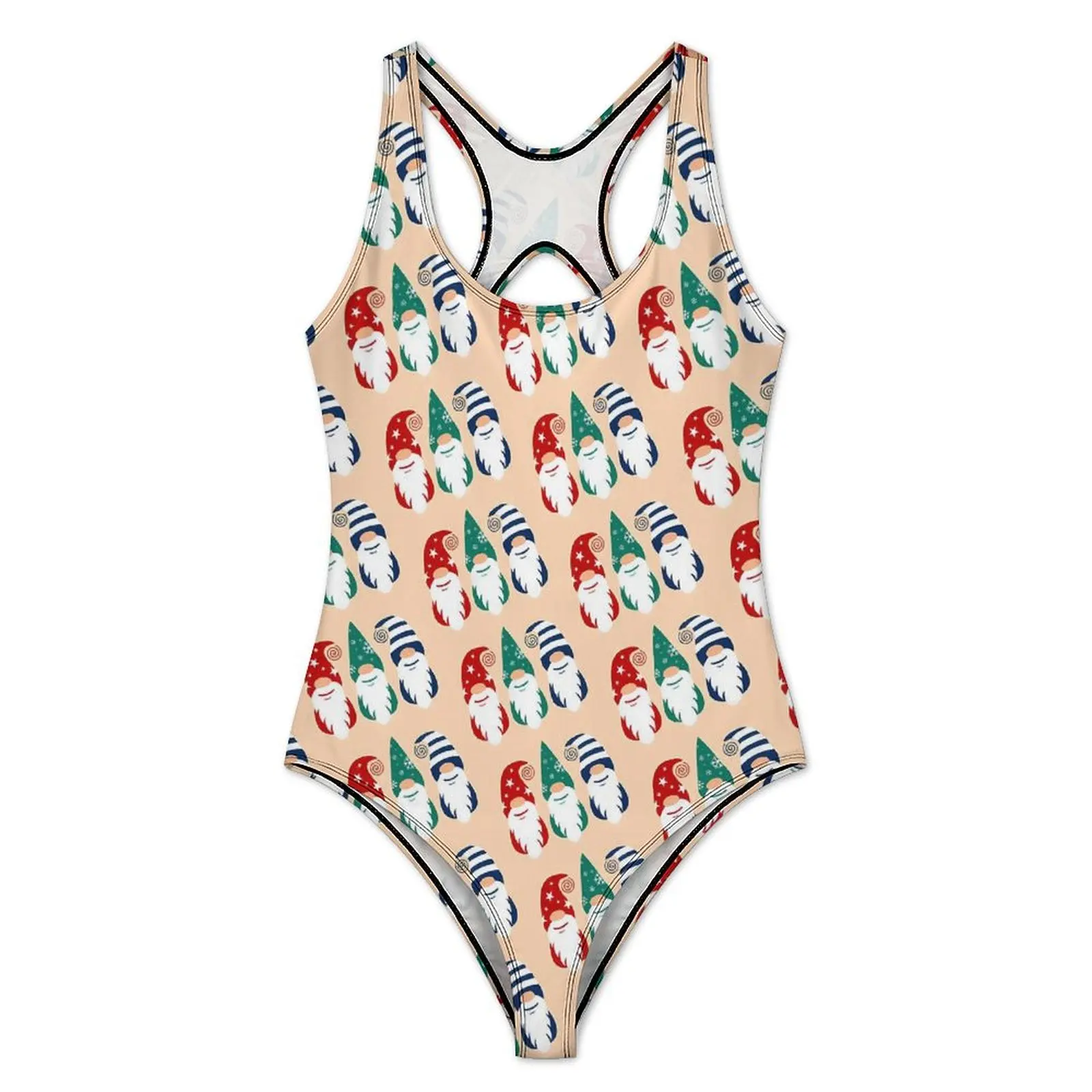 Christmas Gnome Swimsuit Sexy Holidays Snowflakes One-Piece Swimwear Push Up Bodysuit Stylish Holiday Surf Beach Wear