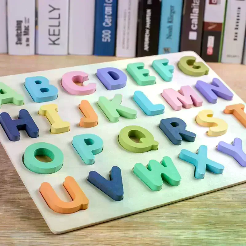 3D Macaron Colors Alphabet Number Puzzle Montessori Wooden Puzzles Matching Games Early Education Toys Children Preschoolers