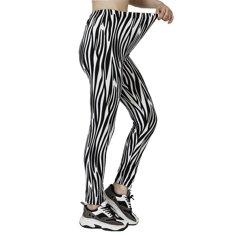 PD166 Irregular Black Vertical Striped Printed Brushed Leggings Yoga Outdoor Sports Cropped Pants