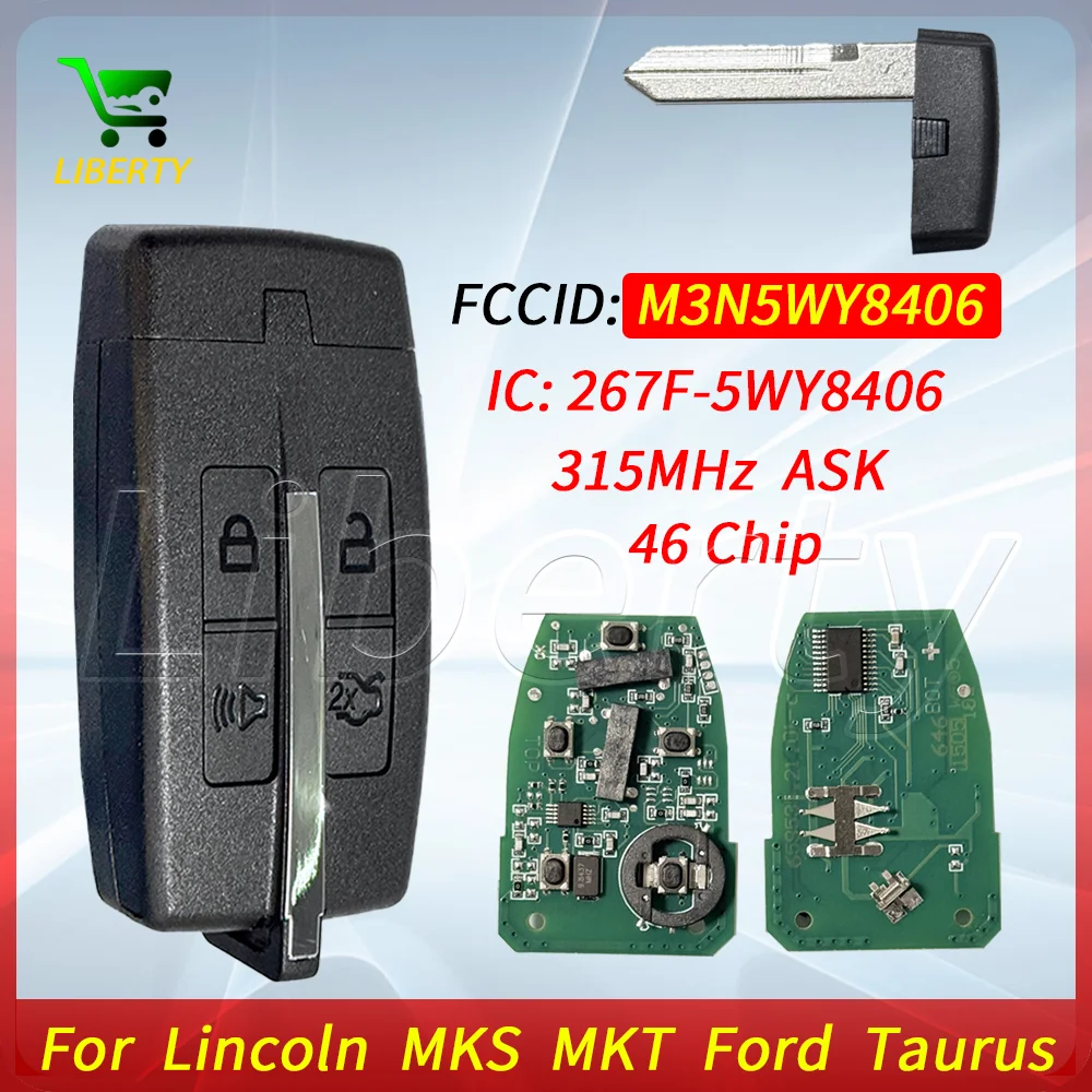 Умный дистанционный ключ Liberty без ключа 315 МГц ID46Chip FCCID M3N5WY8406 P/N 164-R7032 164-R7034 для Lincoln MKS MKT Taurus 2009-2012 Умный дистанционный ключ Liberty без ключа 315 МГц ID46Chip FCCID M3N5WY8406 P/N 164-R7032 164-R7034 для Lincoln MKS MKT Taurus 2009-2012