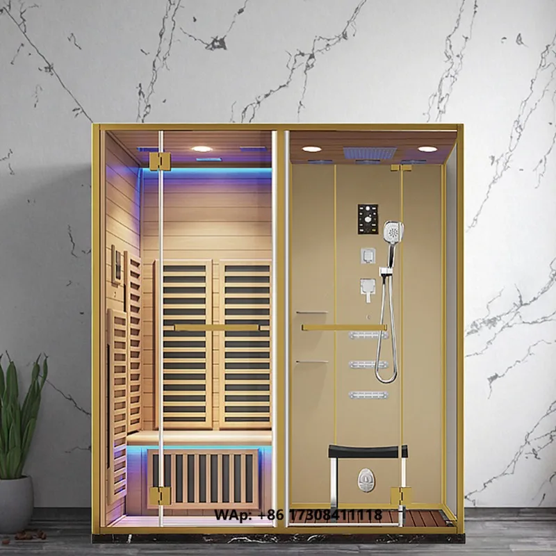 Sunrans All-in-One Steam Sauna Unit Smart Eco-Friendly Stainless Steel Tempered Glass Frameless Door Integral Shower Room 3