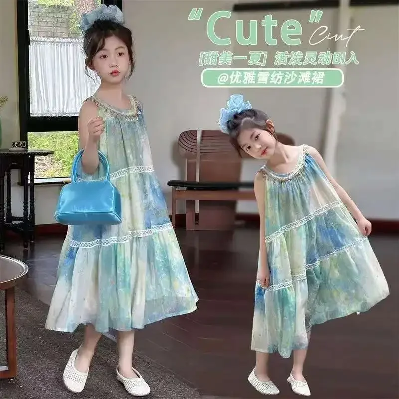 Girls Bohemian Summer Dress 2026 New Style Children's Holiday Sleeveless Dress Trendy And Stylish Kids Clothing
