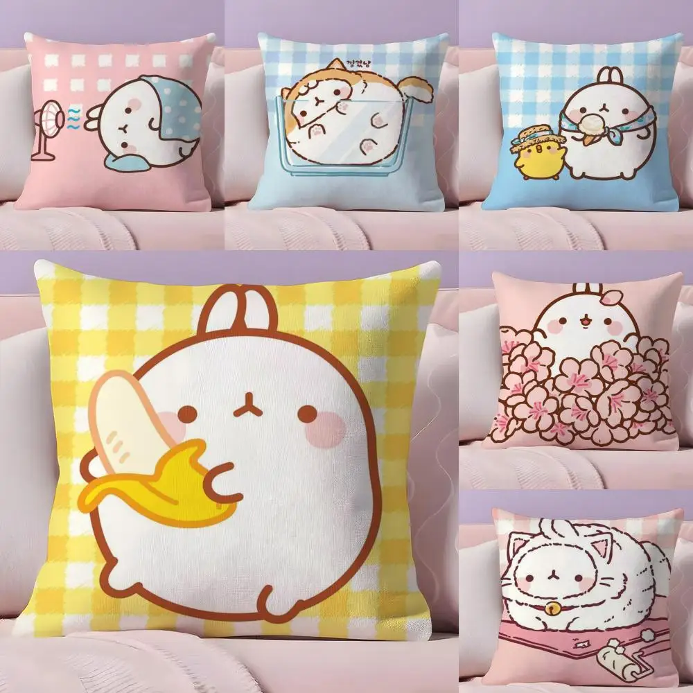 

Cartoon M-MolangS Rabbit Pillow Case Plush Fabric Soft Double-Sided Printed Sofa Warm Winter Home Gift Cushion Cover