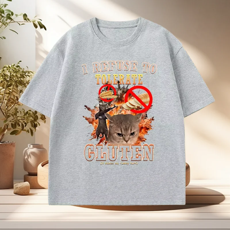 رفضت على التسامح الغلوتين مضحك القط بلايز الرجال قصيرة الأكمام تي شيرت عادية القطن رجالي مصمم الملابس الشارع الشهير القمم