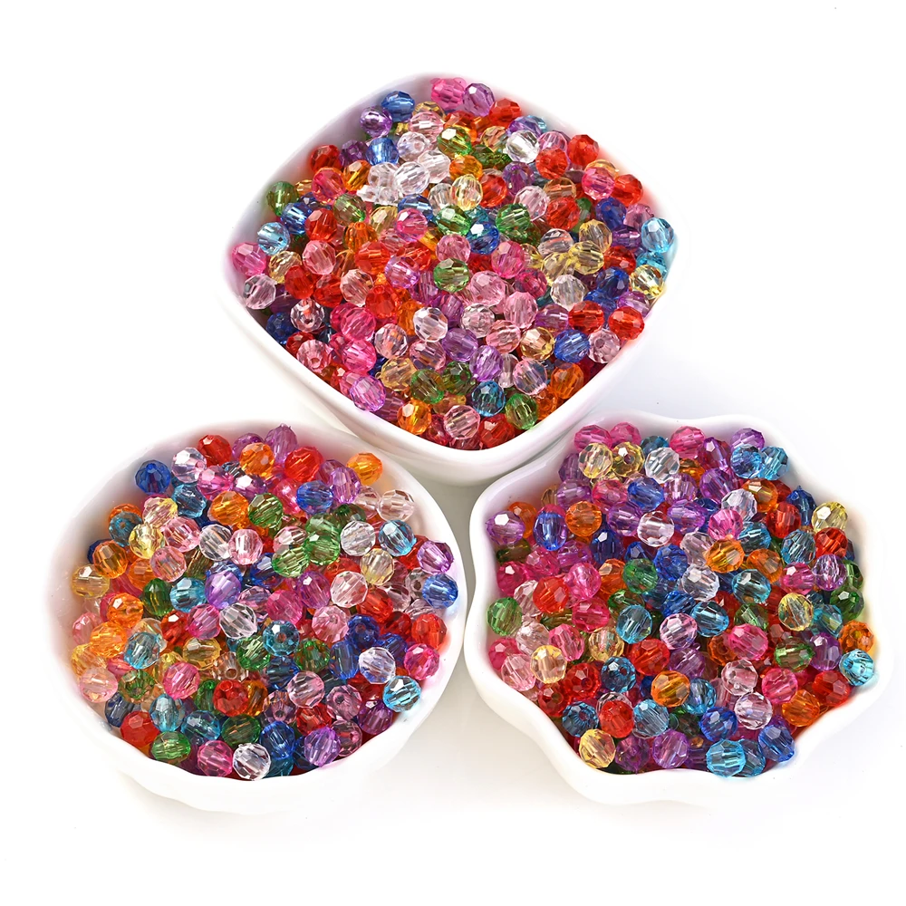 300pcs 6mm Acrylic Round Faceted Beads Multicolor Clear Spacer Beads For Jewelry Making Supplies DIYBracelet Necklace