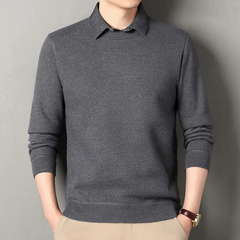 2025 Autumn Men Polo Collar Sweater Men Thick Warm Knit Pullover Male Business Knitwear Fleece Sweater Male Casual Jumpers