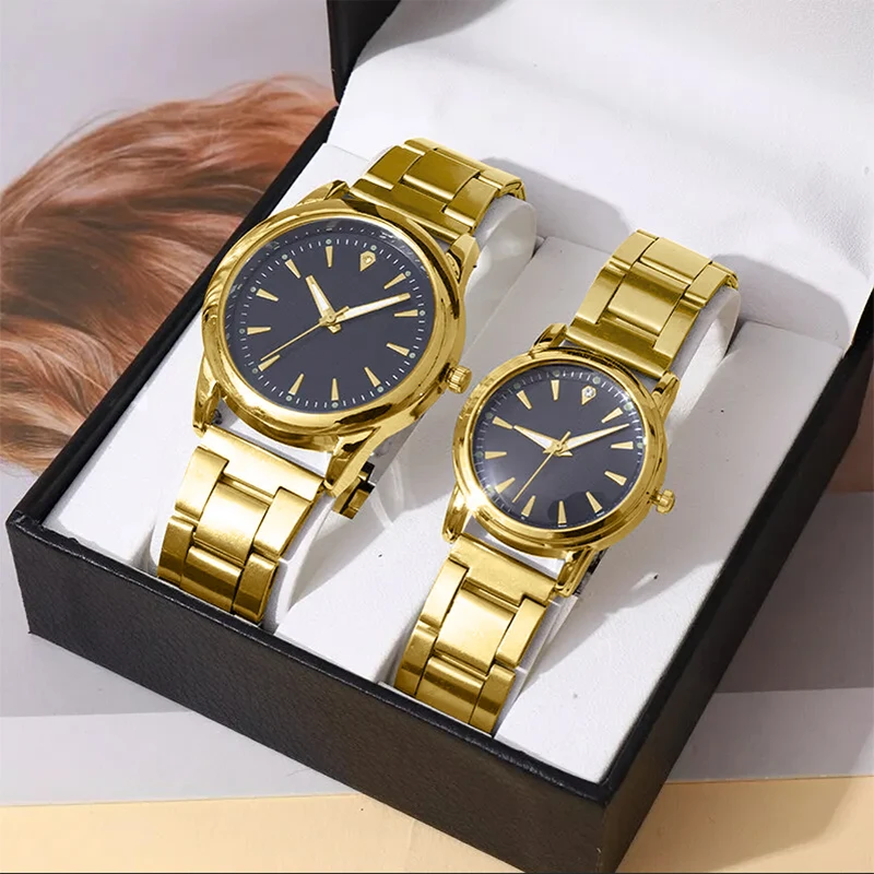 Montres de couple à quartz simples pour hommes et femmes, montres-bracelets à bande en alliage, mode de luxe, sans boîte, 2 pièces