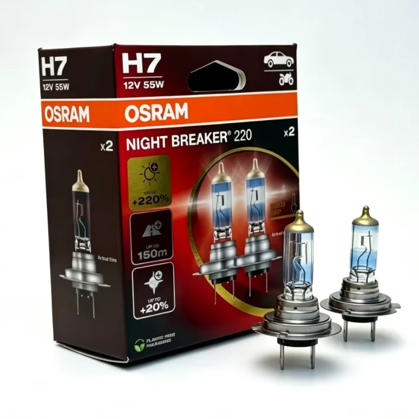 Lâmpadas de Farol OSRAM NIGHT BREAKER ORIGINAIS 64210NB220 H7 12V 55W Lâmpada Halógena para Carro