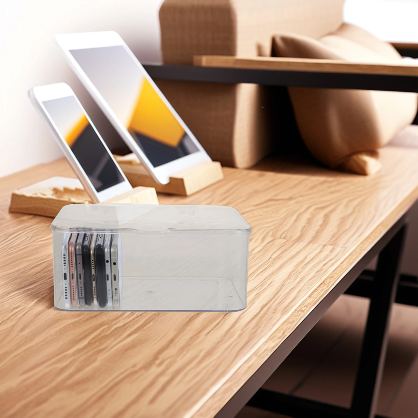 

Clear Desk Organizer Transparent Storage Box With Lid For Office Phone Jewelry Craft Bead Small Items Plastic Container