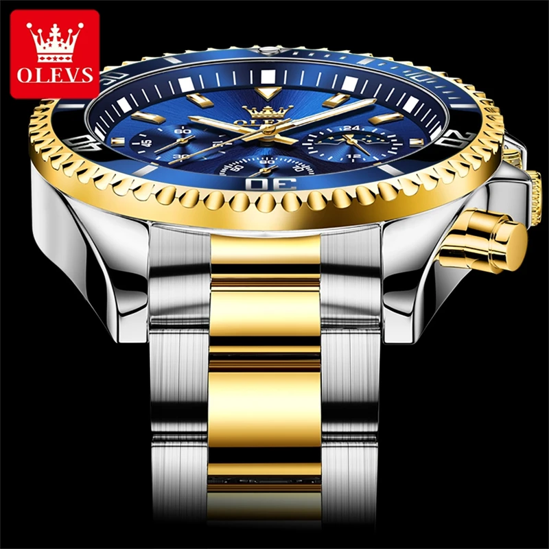 OLEVS 2870นาฬิกาผู้ชายแบรนด์ชั้นนำหรูหราสำหรับกันน้ำผู้ชายสแตนเลสโครโนกราฟดวงจันทร์เฟสอันดับวันที่