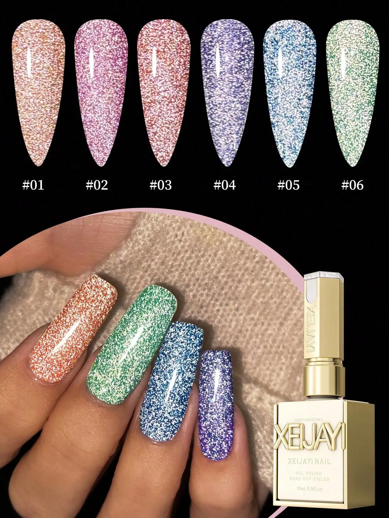 XEIJAYI 15ml ダイヤモンドグリッターネイルアートジェルネイルポリッシュ ソークオフUV LEDネイルグルー サロン女性用ネイルアート