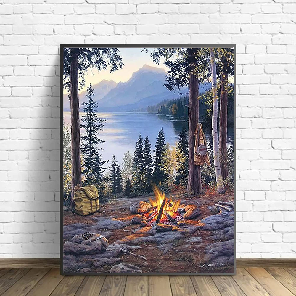 1pc DIY 5D Diamond Painting Full Diamond Wild Camping Diamond Painting, Handmade Home Art Gift Diamond Painting Kit