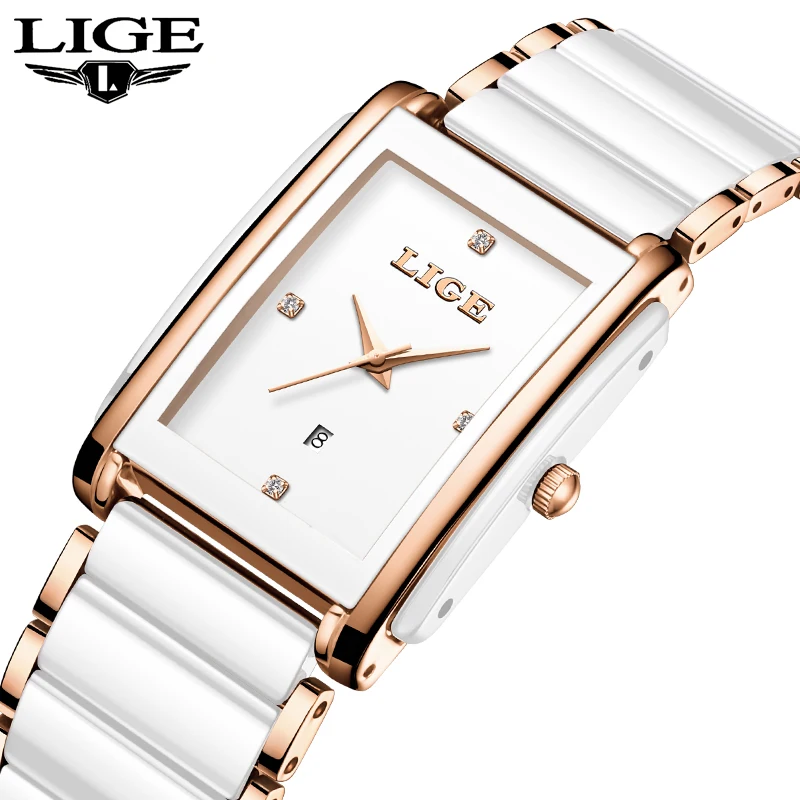 

2026 LIGE женские часы, роскошные женские часы, модный керамический ремешок, водонепроницаемые кварцевые наручные часы, часы для женщин montre femme