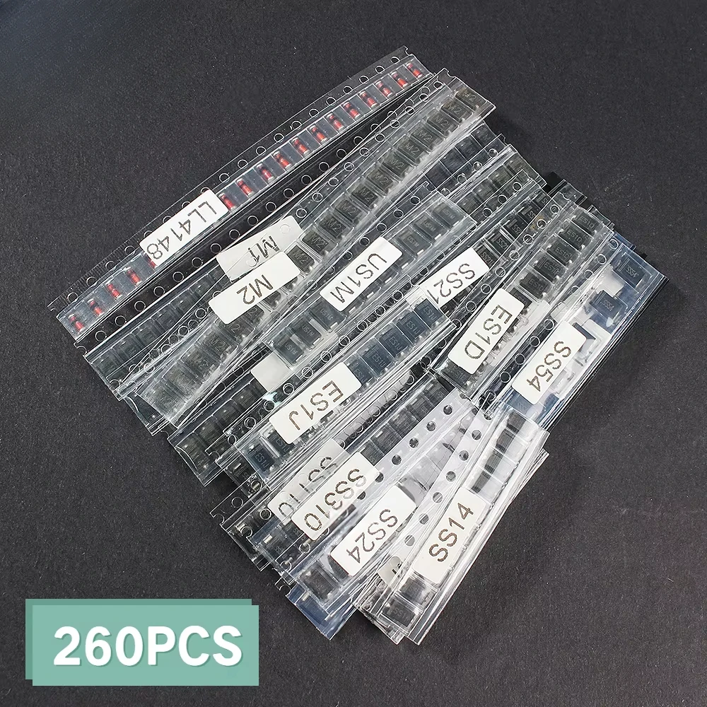 260PCS SMD Rectifier Diode Schottky Switching Diodes Assorted Kit M1 M4 M7 SS14 SS24 RS1M US1M SS34 SS54 BAT54C BAT54S LL4148