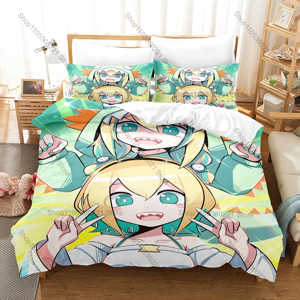 Cool Pikamee Amano Duvet Cover + 2 Pillowcases, VTuber Anime Print Bedding Set Soft Bed Linen for Fans Bedroom Decor