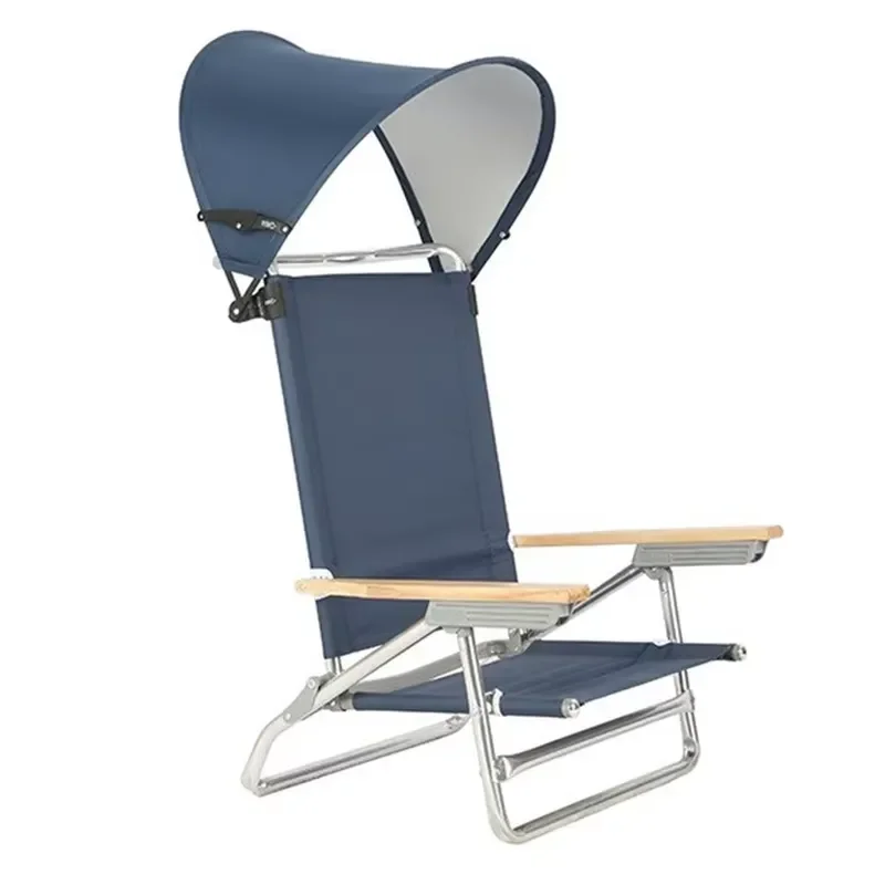 Foldable Beach Chair with Sunshade Canopy Lightweight Metal Frame Portable Outdoor Camping Seat for Family Picnic Garden