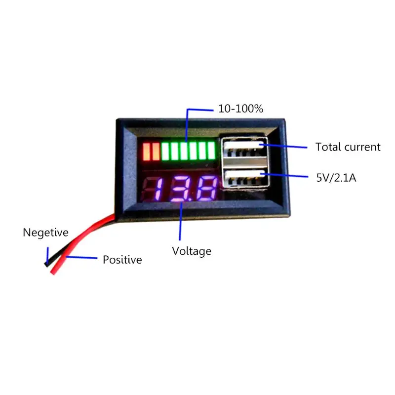 LED Digital Display Voltmeter Mini Voltage Meter Volt Tester Panel for Dc 12V Motorcycle Vehicle USB 5V2A Output Drop Shipping